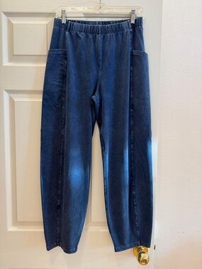 Elastic Waist Dark Blue Denim Joggers